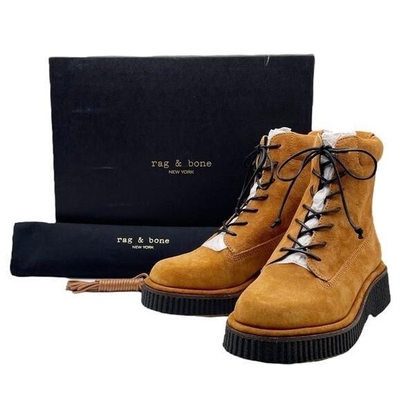 NWT Rag & Bone Sloane Boot Lace-Up Boots Cinnamon Brown Suede Size 8 New In Box - Picture 1 of 16
